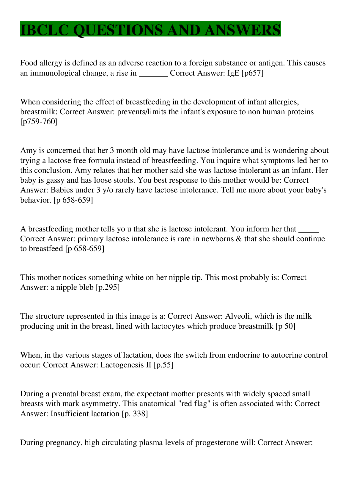 Preview image of IBCLC QUESTIONS AND ANSWERS document